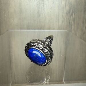 Lapis Lazuli Crystal Stone “Poison” Ring Vintage Style Secret Compartment